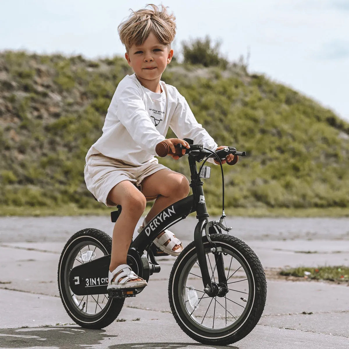 Bicicleta de luxo para crianças de 12 polegadas - 3 em 1 - bicicleta de marcha Rosa