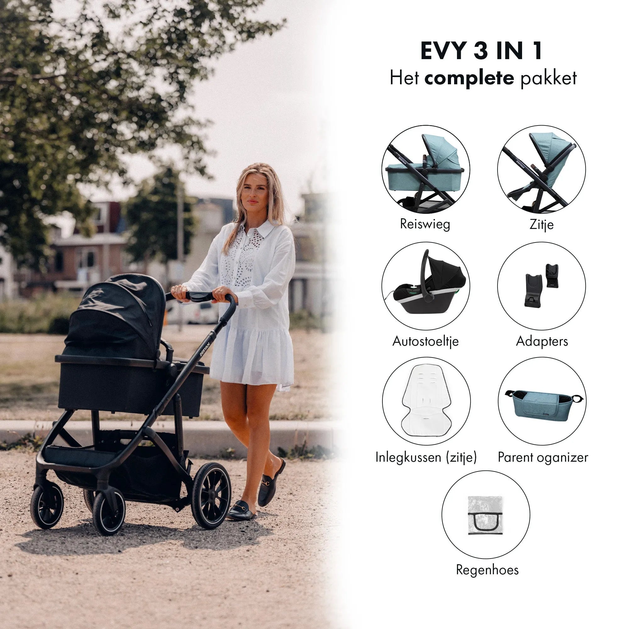 EVY V2 Kinderwagen 3 in 1 Groen