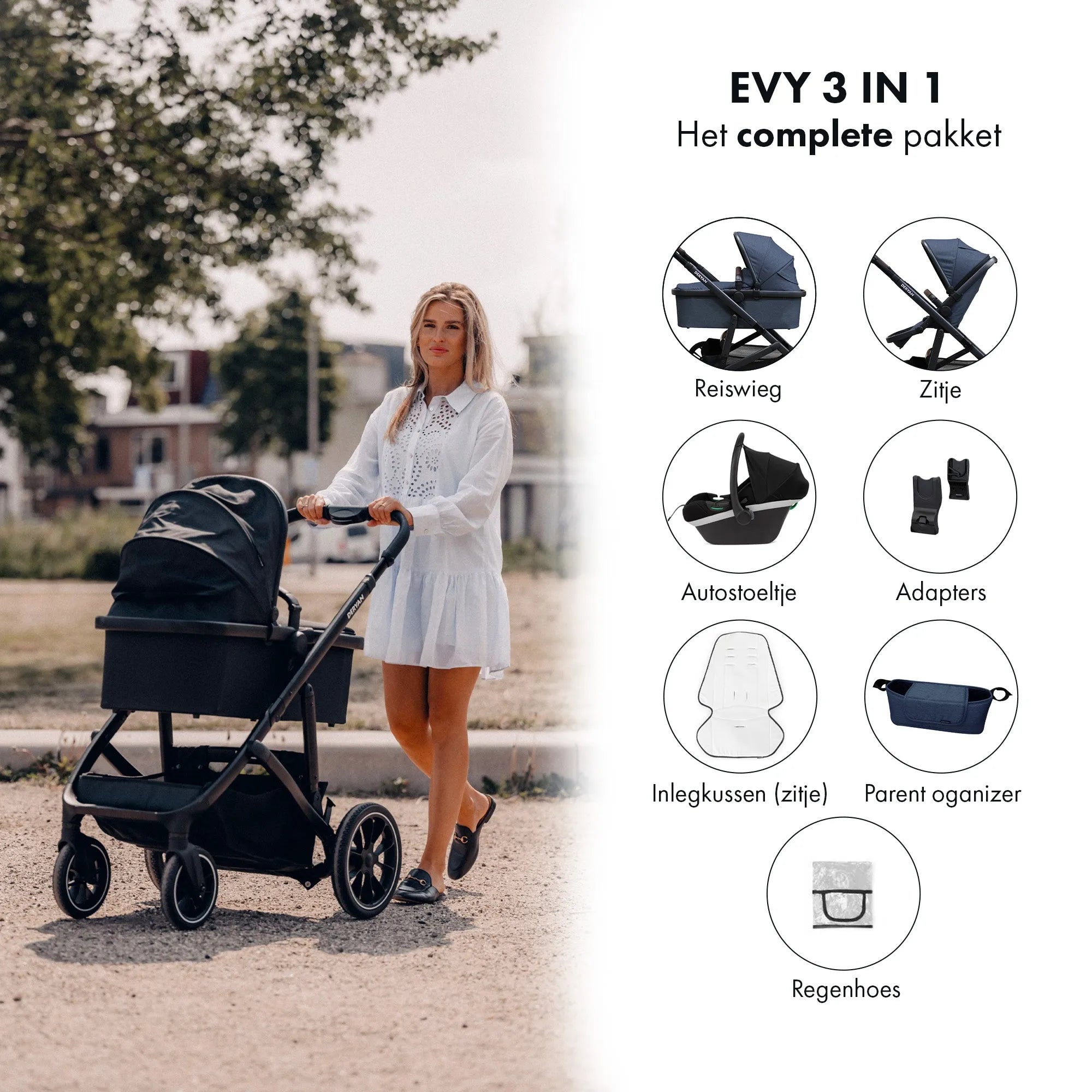 Carrinho de bebé EVY V2 3 em 1 Navy