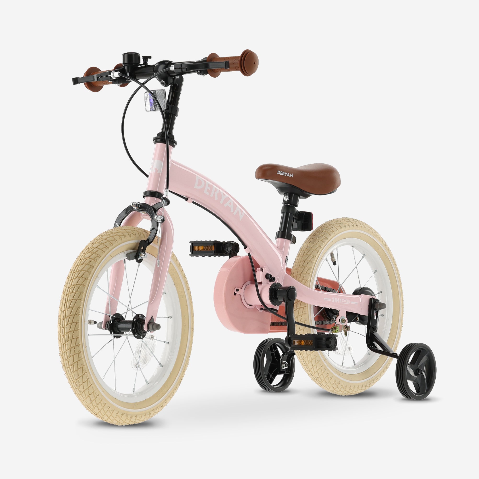 Bicicleta de luxo para crianças 14 polegadas - 3 em 1 - bicicleta de equilíbrio - Rosa