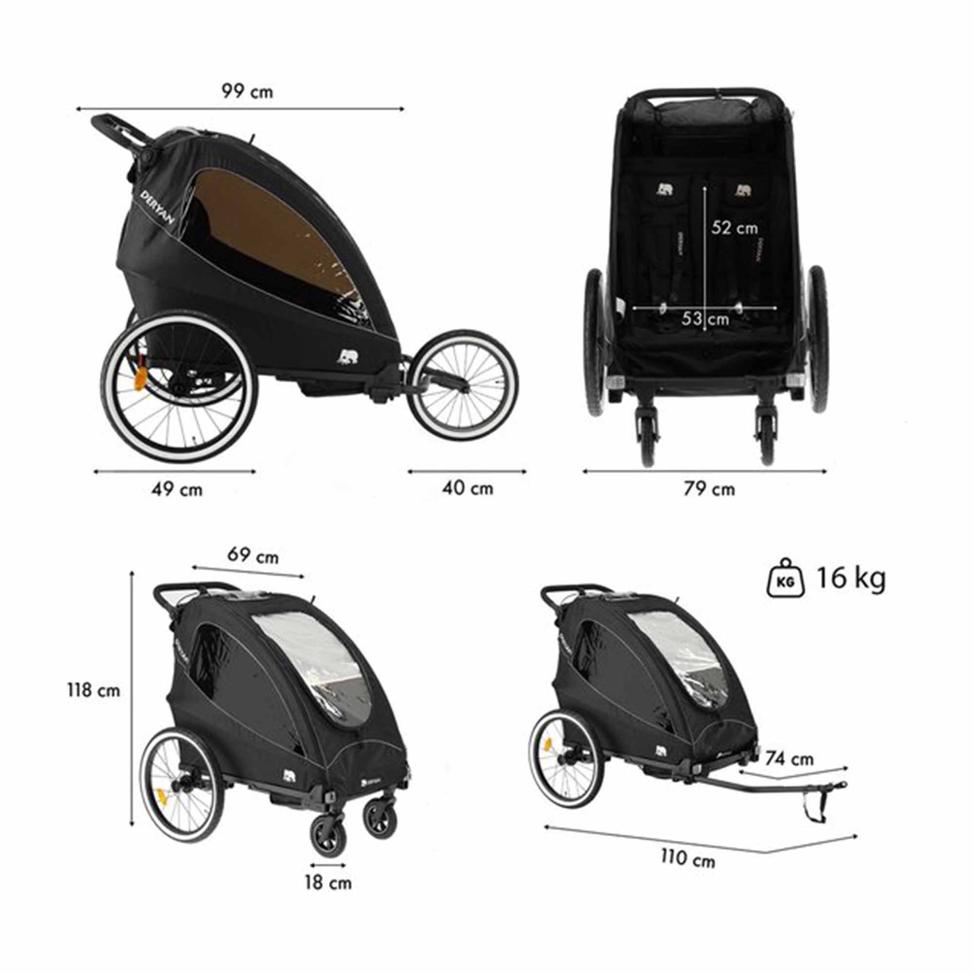 Reboque para bicicletas - Carrinho de bebé - Carrinho de bebé para jogging