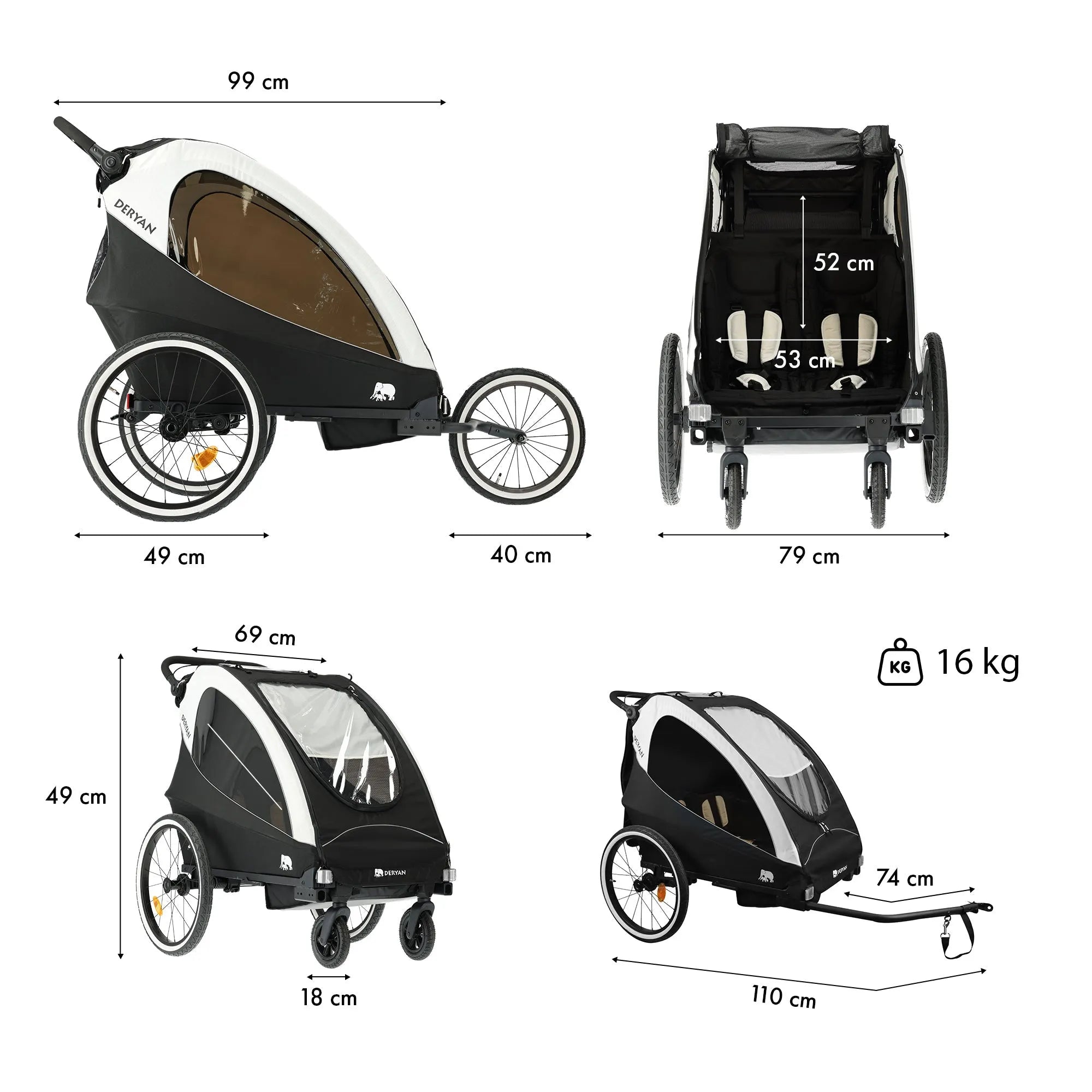 Reboque para bicicletas - Carrinho de bebé - Carrinho de bebé para jogging